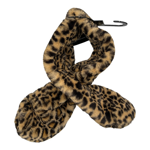INC International Concepts Womens Pull Through Scarf Brown Leopard Faux Fur New - Picture 1 of 7